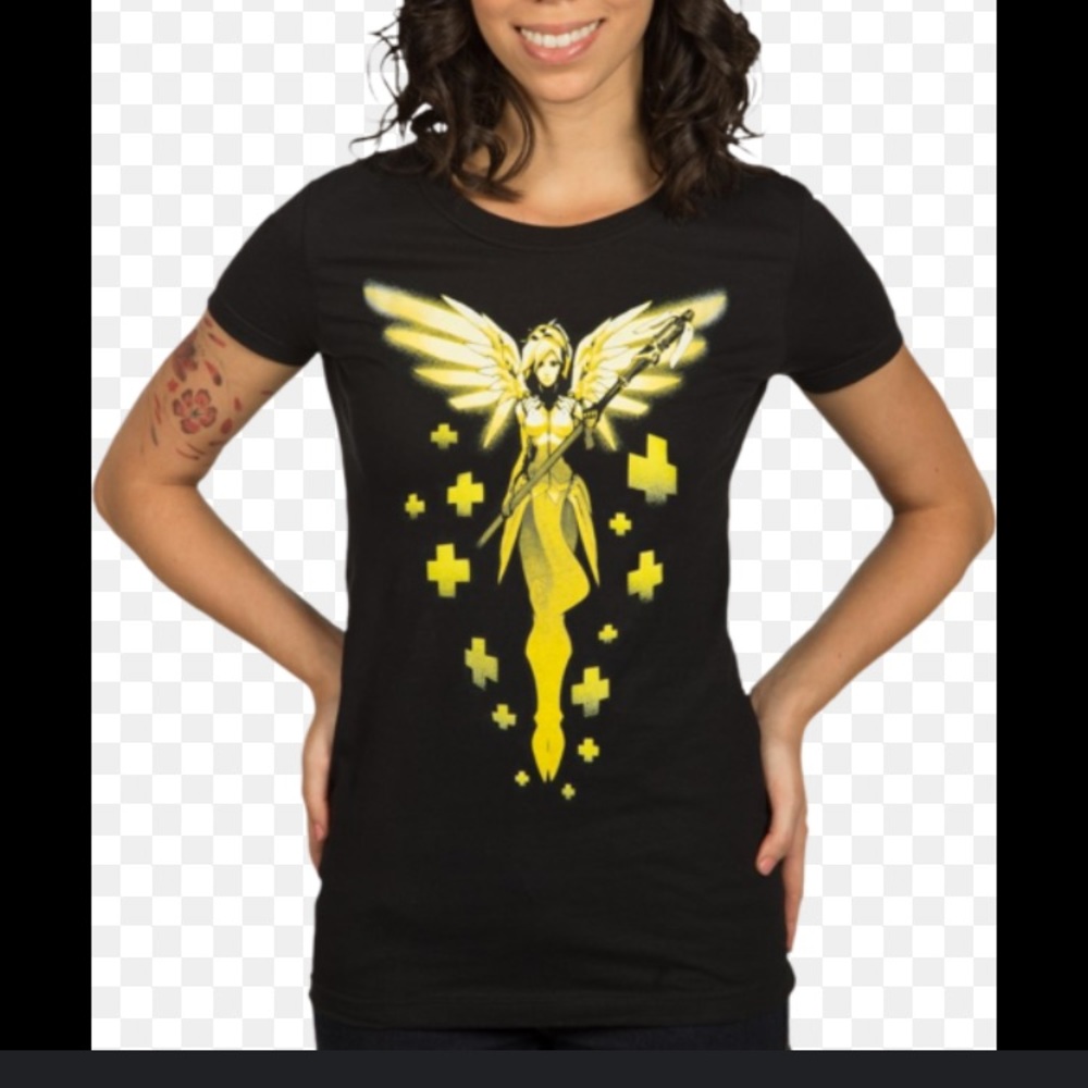 N Mercy Jinx Overwatched Unisex T Shirt Black Short Sleeve Distressed